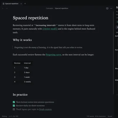 The Synapse editor with the file navigator, a note and its backlinks